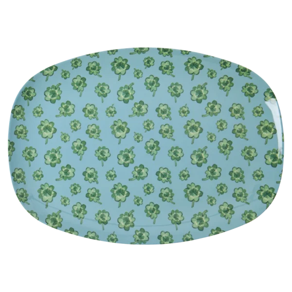 RICE-   Piatto piano grande rettangolare blu Good Luck Print - immagine 2
