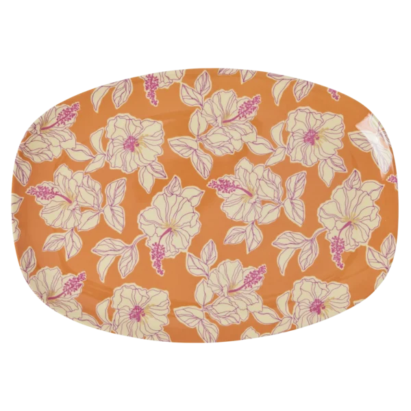 RICE-   Piatto piano grande rettangolare arancione Faded Hibiscus Print - immagine 2
