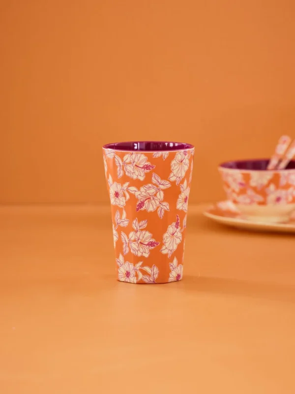 RICE-   Bicchiere grande arancione Faded Hibiscus Print