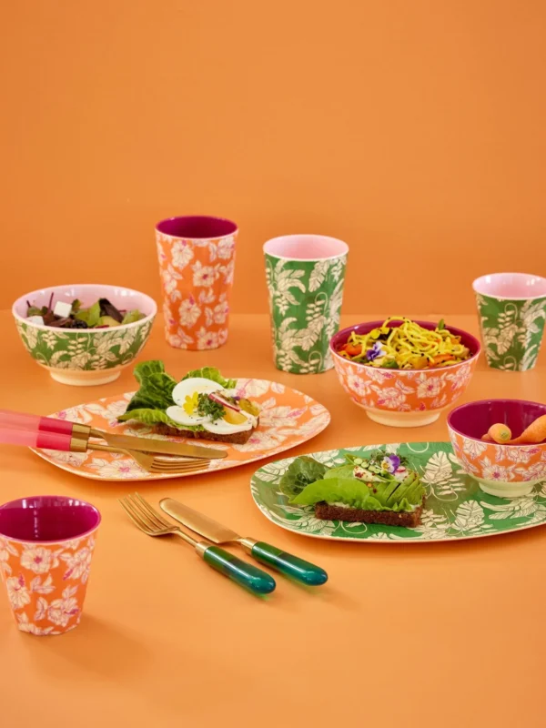 RICE-   Bicchiere grande arancione Faded Hibiscus Print - immagine 2