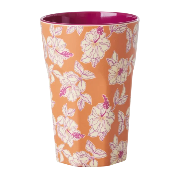 RICE-   Bicchiere grande arancione Faded Hibiscus Print - immagine 3